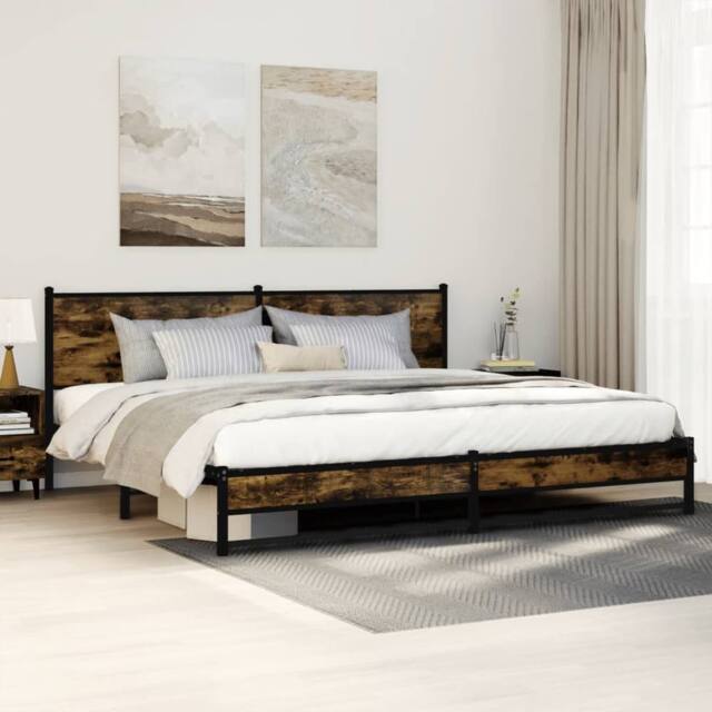 Berkfield Home Metal Bed Frame without Mattress Smoked Oak 200x200 cm in Brown - image 1