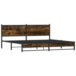 Berkfield Home Metal Bed Frame without Mattress Smoked Oak 200x200 cm in Brown - thumbnail 4