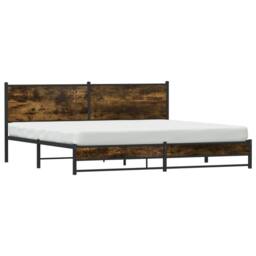 Berkfield Home Metal Bed Frame without Mattress Smoked Oak 200x200 cm in Brown - thumbnail 3