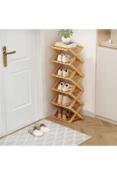 H&O Direct 6-Tier Bamboo Folding Shoe Rack in Light Bronze - thumbnail 2