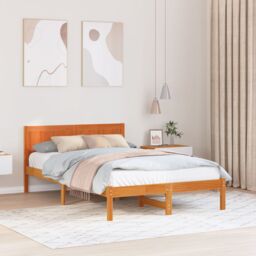 Berkfield Home Wax Brown Pine Wood Bed Frame Wax brown Solid wood 135 x 190 cm - thumbnail 1