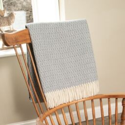 Native Natural Hoop Pattern Blue Wool Blanket - Size: Double