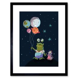 "Artery8 Wall Art Print Aliens Space Planet Balloons Framed Art in Black - Size: W7"" x H9""" - thumbnail 1