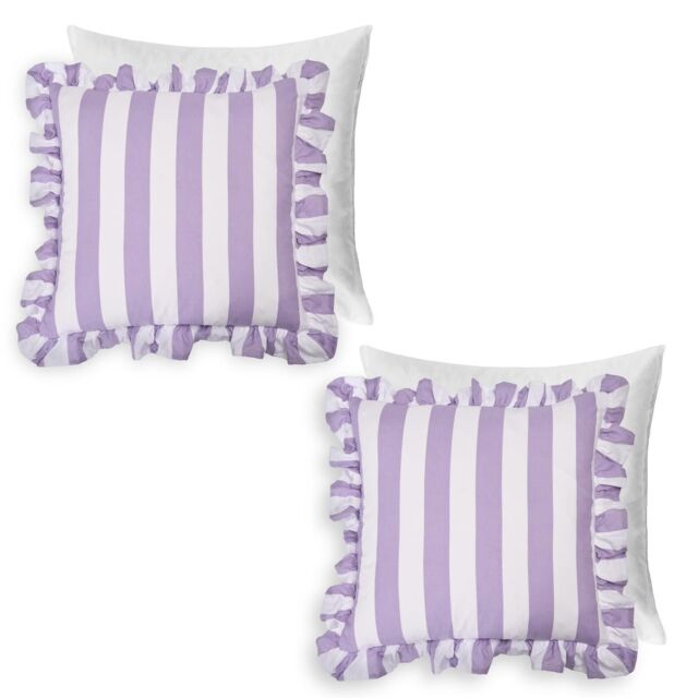 2 Pack Stripe Frill Filled Cushion Cover