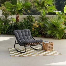 Home Detail Marbella Black Garden Rocking Chair with Grey Cushions - thumbnail 1