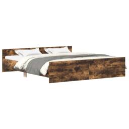 Berkfield Home Bed Frame with Headboard with Footboard Smoked Oak 180x200 cm Sup… in Brown - Size: Super King - thumbnail 1