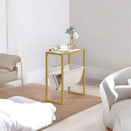 Rafaelo Mobilia Sofa End Table with Fabric Magazine Holder in Gold - thumbnail 2