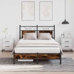 Berkfield Home Decorative Bed Frame without Mattress Smoked Oak 120x200 cm Engin in Brown - Size: Small Double - thumbnail 2