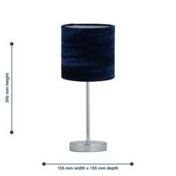 First Choice Lighting Chrome Stick Table Lamp with Navy Blue Crushed Velvet Shade in Silver - thumbnail 6