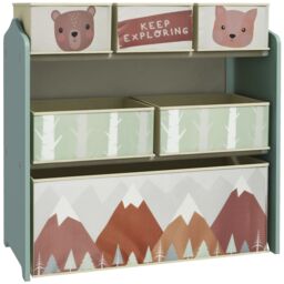 ZONEKIZ Kids Storage Unit, Childrens Toy Storage Organiser, with 6 Fabric Bins in Green - thumbnail 2