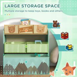ZONEKIZ Kids Storage Unit, Childrens Toy Storage Organiser, with 6 Fabric Bins in Green - thumbnail 4