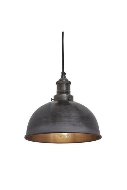 Industville Brooklyn Dome Pendant, 8 Inch, Pewter, Pewter Holder in Dark Grey - image 1