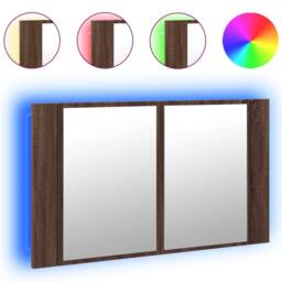Berkfield Home LED Bathroom Mirror Cabinet Brown Oak 80x12x45 cm Acrylic - Size: 80 x 12 x 45 cm