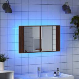 Berkfield Home LED Bathroom Mirror Cabinet Brown Oak 80x12x45 cm Acrylic - Size: 80 x 12 x 45 cm - thumbnail 4