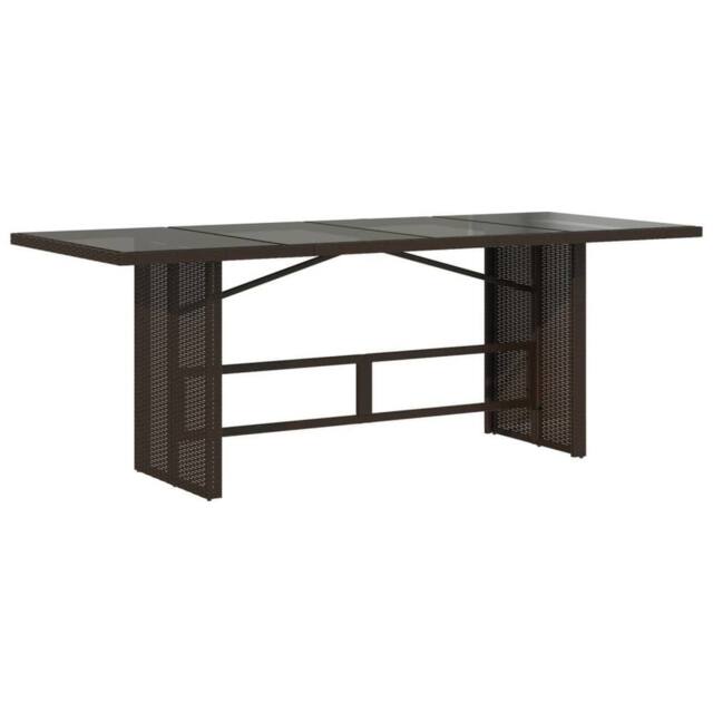 Berkfield Home Garden Table with Glass Top Brown 190x80x75 cm Poly Rattan - Size: 190 x 80 x 75 cm - image 1