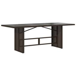 Berkfield Home Garden Table with Glass Top Brown 190x80x75 cm Poly Rattan - Size: 190 x 80 x 75 cm - thumbnail 6
