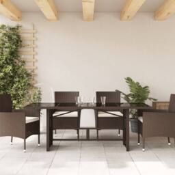 Berkfield Home Garden Table with Glass Top Brown 190x80x75 cm Poly Rattan - Size: 190 x 80 x 75 cm - thumbnail 3