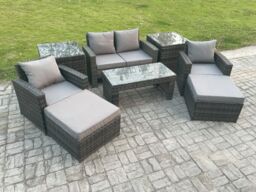 Fimous Outdoor Lounge Sofa Set Wicker PE Rattan Garden Furniture Set with Rectangular Coffee Table Armchair in Dark Grey - thumbnail 2