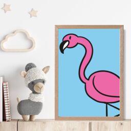 ARTZE Cute Cartoon Style Flamingo Framed Print SIZE: A3 with Oak Frame in Pink - Size: A4 - thumbnail 2