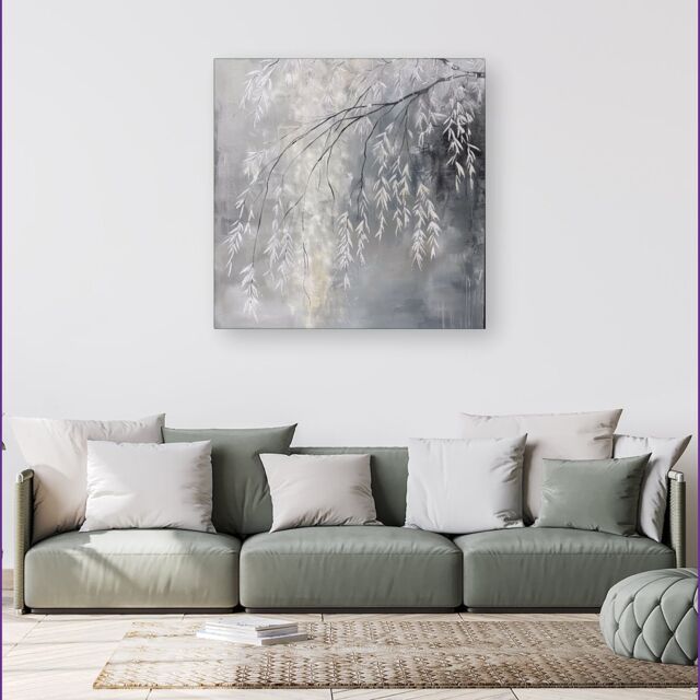Warren Reed - Designer Wintery Tree Canvas in Grey - Size: w40 inch x h40 inch - image 1
