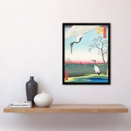Artery8 Minowa Kanasugi Cranes Birds Retro Japan Framed Wall Art Print Hiroshige in Green - Size: A4 - thumbnail 4