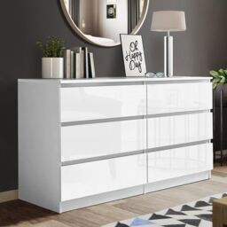 LUXURY LIFE Carlton Gloss Chest of Drawers 6 Drawer Cabinet in White - thumbnail 1