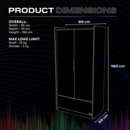 X Rocker Electra 2 Door Wardrobe with 2 Doors 1 Drawer Shelf & LED Lights in White - thumbnail 9
