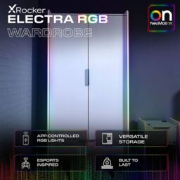 X Rocker Electra 2 Door Wardrobe with 2 Doors 1 Drawer Shelf & LED Lights in White - thumbnail 2