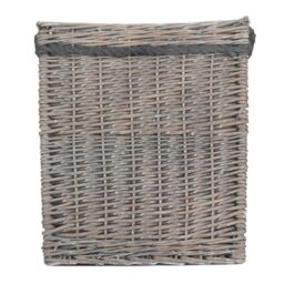 Red Hamper Small Wicker Grey Wash Square Hessian Lined Log Basket - thumbnail 3