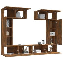 Berkfield Home Classic 6 Piece TV Cabinet Set Smoked Oak Engineered Wood in Brown - thumbnail 4