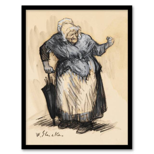 Artery8 William James Glackens Framed Wall Art Print Angry Old Lady Sketch in Beige - Size: A4 - image 1