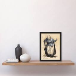 Artery8 William James Glackens Framed Wall Art Print Angry Old Lady Sketch in Beige - Size: A4 - thumbnail 2
