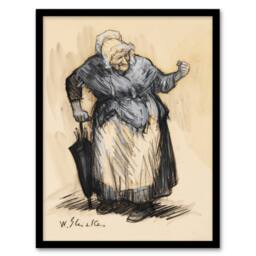 Artery8 William James Glackens Framed Wall Art Print Angry Old Lady Sketch in Beige - Size: A4 - thumbnail 1