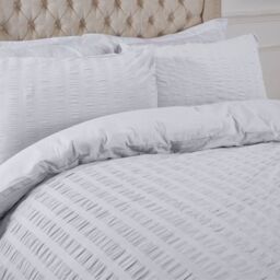 OHS Seersucker Duvet Cover with Pillowcase Bedding in White - Size: Super King - thumbnail 2