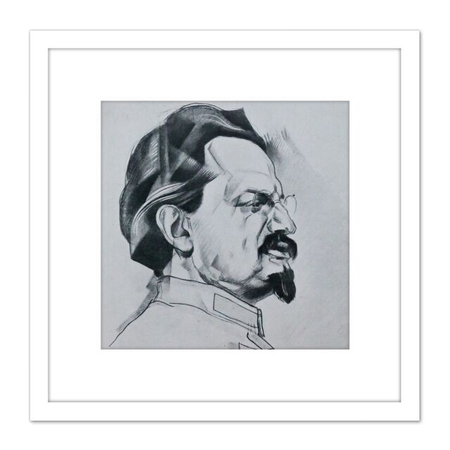 Artery8 Annenkov Portrait Bolshevik Leon Trotsky USSR Drawing 8X8 Inch Square Wooden Framed Wall Art Print Picture with Mount in White - image 1