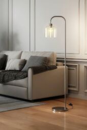 Living and Home Modern Chrome Living Room Floor Lamp in Silver - thumbnail 2