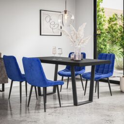 More4Homes Aria Dining Table & Chairs - Black Table Top w Black Legs + Nova Velvet Dining Chair Set Of 4 in Blue - thumbnail 1