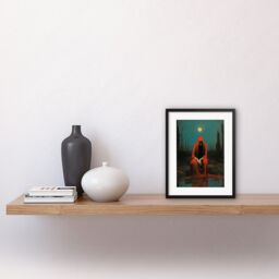 "Artery8 Wall Art Print Charon in Red Cloak Beksinski Inspired Conceptual Artwork Full Moon Barren Landscape Artwork Framed 9X7 Inch - Size: W7"" x H9""" - thumbnail 2
