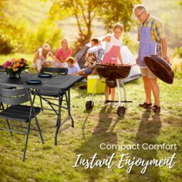 Novecrafto 6ft Folding Table & 4 Folding Chairs Set - Heavy-Duty HDPE, Steel Frames Camping Table & Chairs for Indoor/Outdoor Use in Black - thumbnail 5