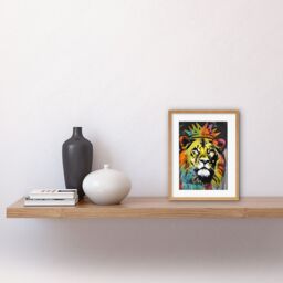 "Artery8 Wall Art Print King Lion wearing Crown Modern Stencil Graffiti Artwork Framed 9X7 Inch in Beige - Size: W7"" x H9""" - thumbnail 2