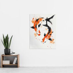 "Artery8 Two Japanese Koi Carp Fish Ink Splat Watercolour Wall Art Print in Orange - Size: W18"" x H24""" - thumbnail 4