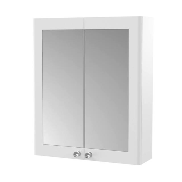 Balterley Classique Bathroom Wall Hung 2-Door Mirror Cabinet, Satin White, 600mm in White - image 1