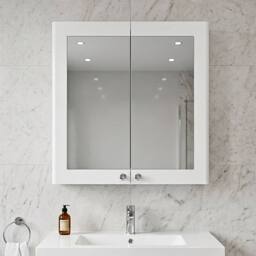 Balterley Classique Bathroom Wall Hung 2-Door Mirror Cabinet, Satin White, 600mm in White - thumbnail 8