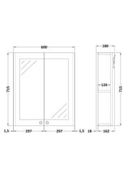 Balterley Classique Bathroom Wall Hung 2-Door Mirror Cabinet, Satin White, 600mm in White - thumbnail 7