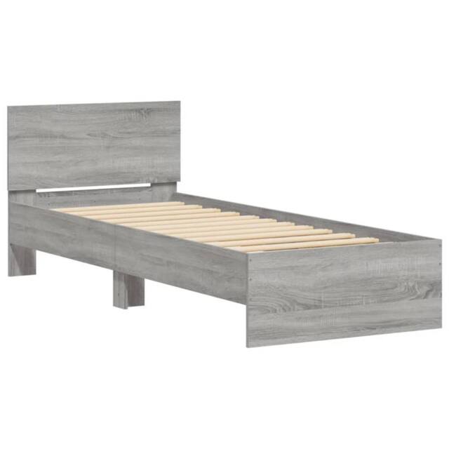 Berkfield Home Durable Bed Frame Frame with LED Lights Grey Sonoma 90x190 cm Single - image 1