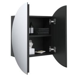 Berkfield Home Bathroom Cabinet with Round Mirror&LED Black 40x40x17.5 cm - thumbnail 5