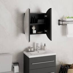 Berkfield Home Bathroom Cabinet with Round Mirror&LED Black 40x40x17.5 cm - thumbnail 4