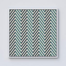 "Warren Reed - Designer Geometric Herringbone Chevron Blues Framed Canvas in Off-White - Size: W30"" x H30""" - thumbnail 1