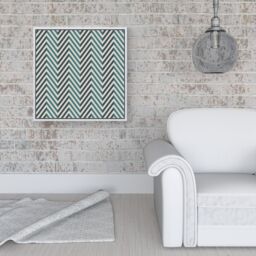 "Warren Reed - Designer Geometric Herringbone Chevron Blues Framed Canvas in Off-White - Size: W30"" x H30""" - thumbnail 2
