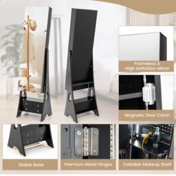 Costway Jewelry Cabinet 3-color LED Lighted Jewelry Organizer Armoire in Black - thumbnail 6